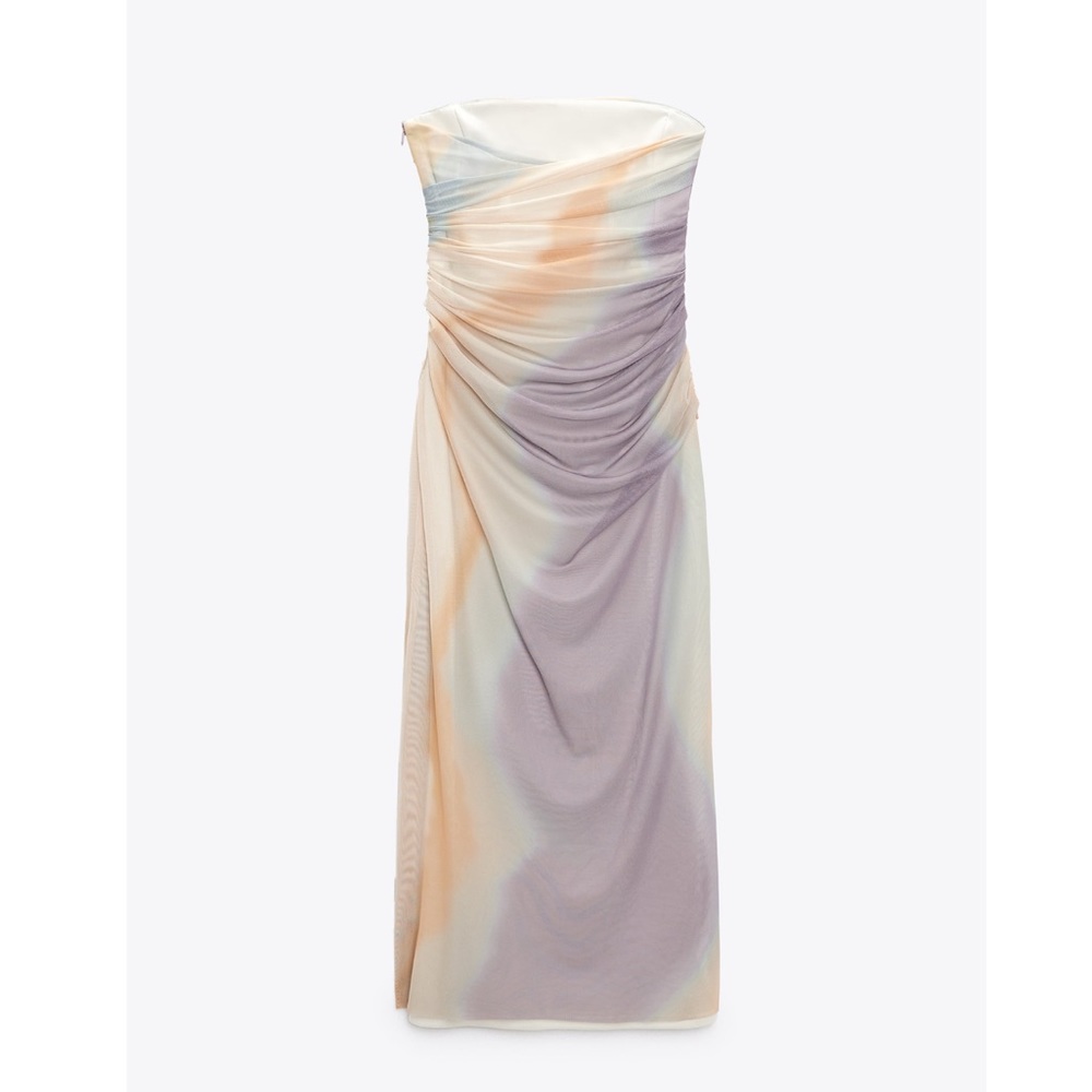 Zara STRAPLESS PRINTED TULLE DRESS - Picture 9 of 16